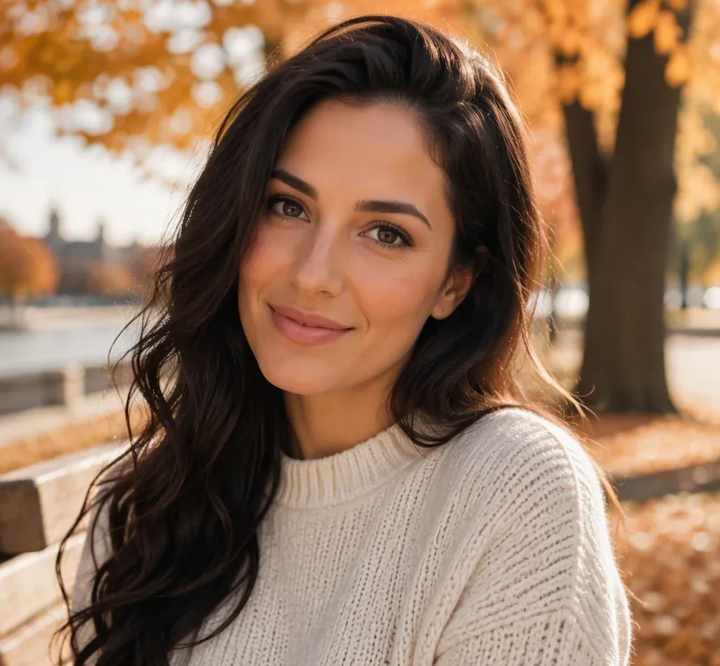 Portrait of Sofia, a verified Ottawa sugar baby member in a cream sweater in autumn light